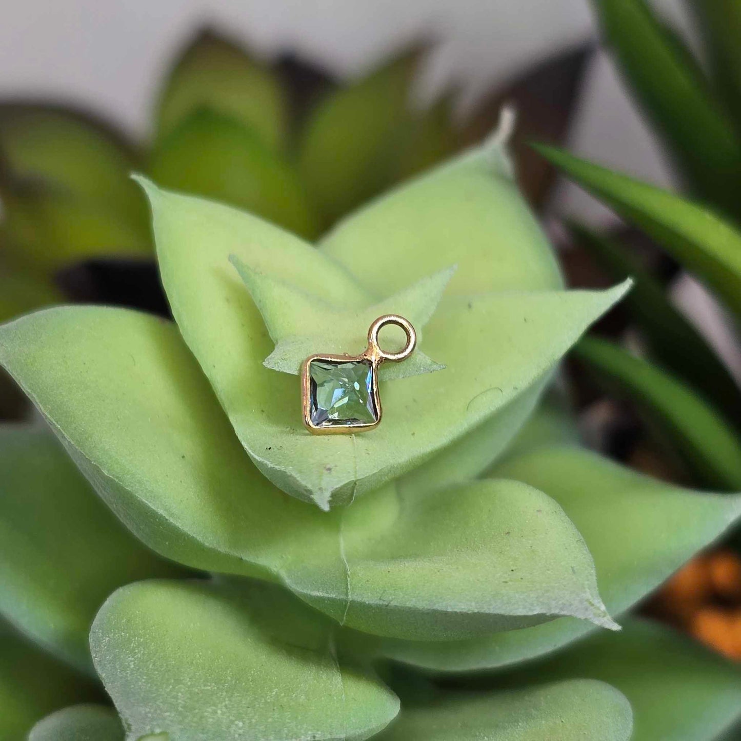 14k Square Cut Faceted Gemstone Bezel Charms