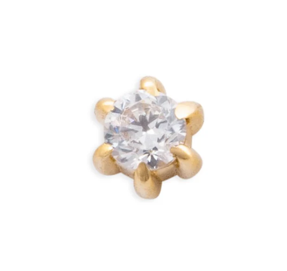 14k Gold Solitaire Prong Threadless Pin End