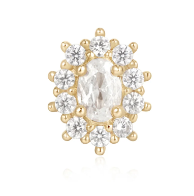 14k Gold Oval Halo Threadless End