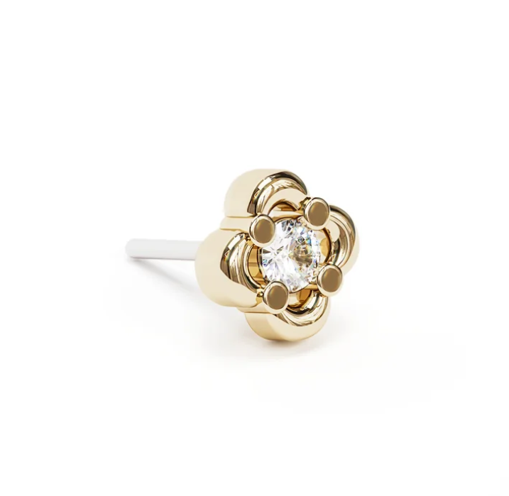 14K Gold Diamond Floral Threadless End