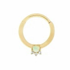 14k Gold Leia Clicker ○ Rose Gold ○ Genuine White Opal w/ Diamonds ○ 16g 5/16"