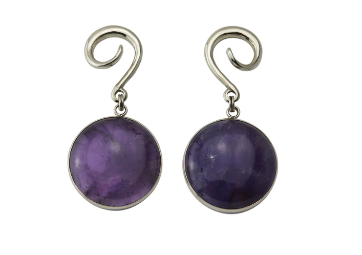 Grand Amethyst Silver Hanging Ear Weights