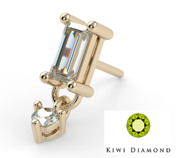 14k Gold Prong-Set Baguette Dangle Threadless Pin End