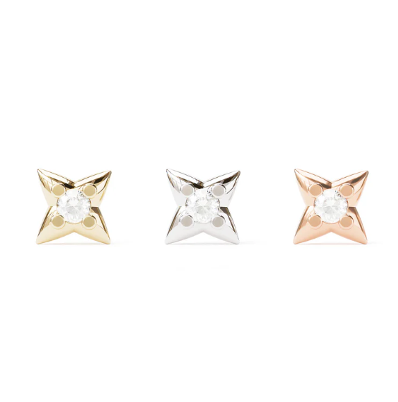 14K Gold Diamond Four Point Star Threadless End