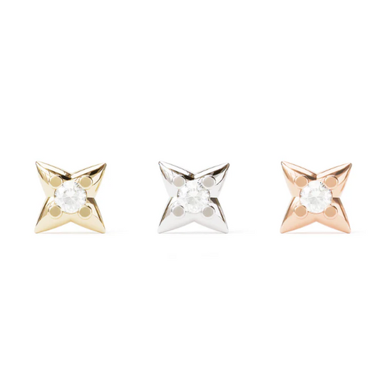 14K Gold Diamond Four Point Star Threadless End