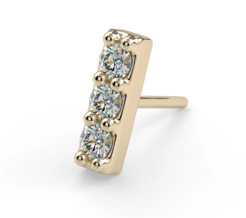 14k Gold 3 Gem Bar Threadless End