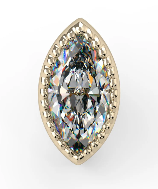 14k Gold Milgrain Marquise Bezel Threadless Pin End