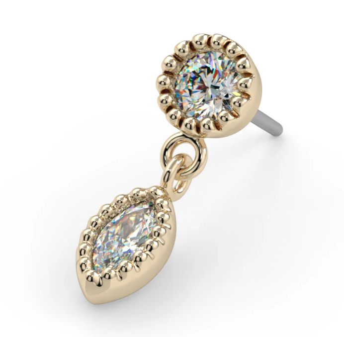 14k Gold Milgrain Marquise Dangle Threadless End