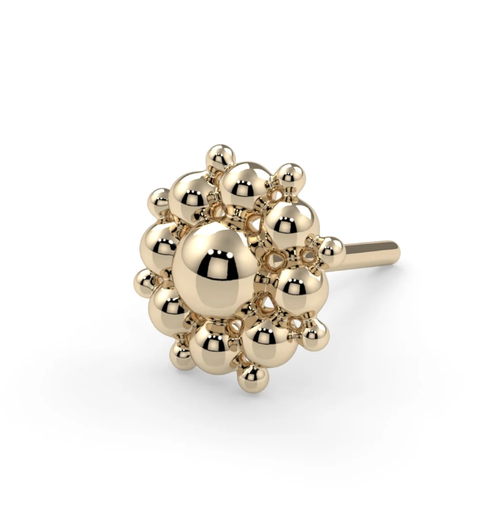 14k Gold Bali Flower Threadless Pin End