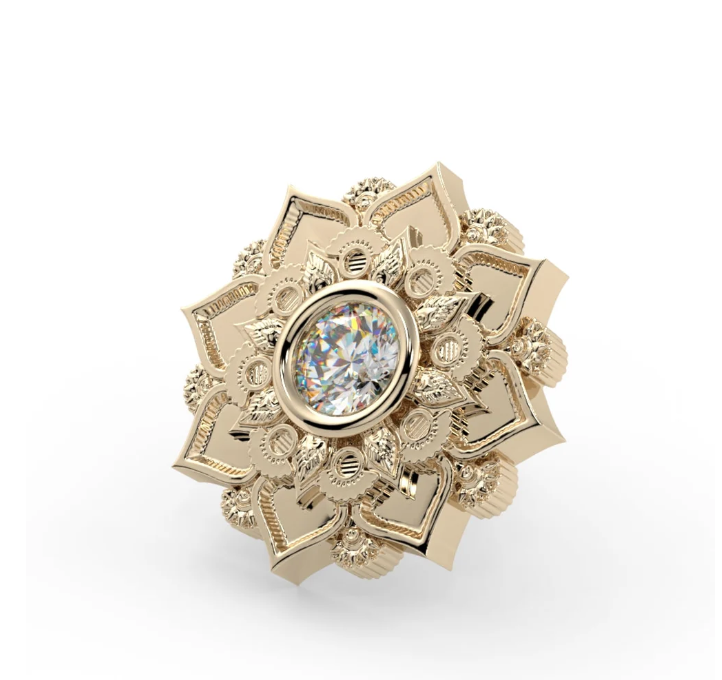 14k Gold Gem Mandala 16g Threaded End